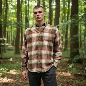 Eddie Bauer Heavyweight Flannel Shirt Men's M Relaxed Fit Cotton Plaid Cabincore